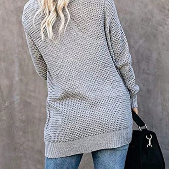 Grey Preppy Womens Dual Pocket Drop Shoulder Open Front Cardigan - Picture 2 of 5